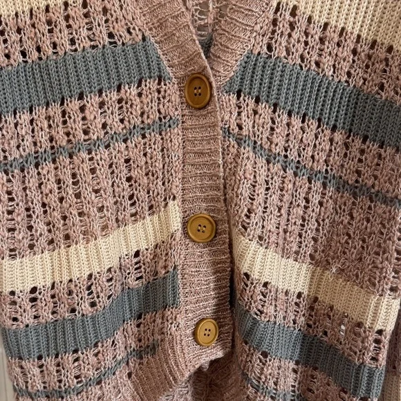 Freshman Pink and Gray Striped Cardigan L / G14 - Picture 2 of 4